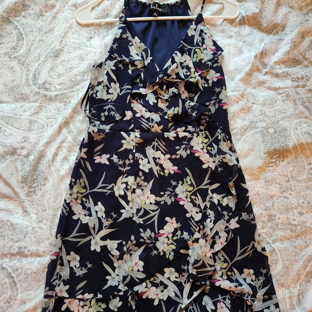 Lulu's Blue and Cream Halter Sundress